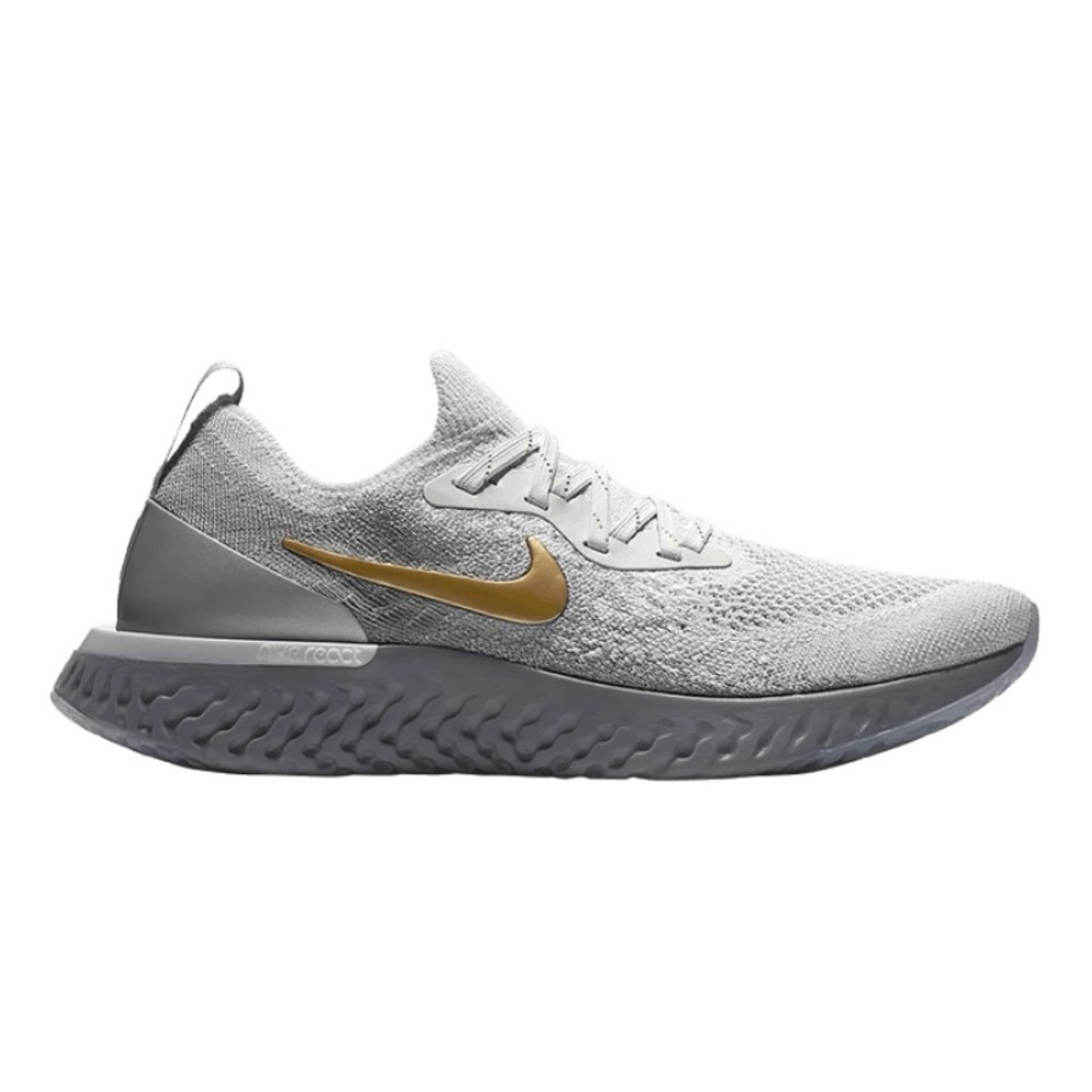 Nike women’s Epic React Flyknit Premium “Vast Grey Gold”